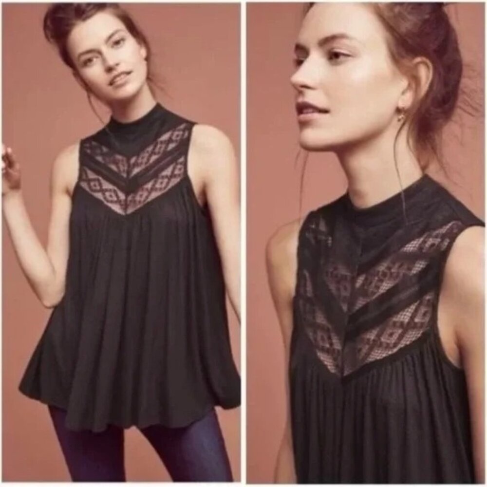 Deletta Anthropologie Brenta Plum Purple Lace Tank Top Swing Blouse Shirt XS